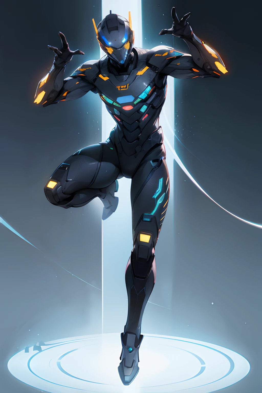 full body male cybernatic with funny pose