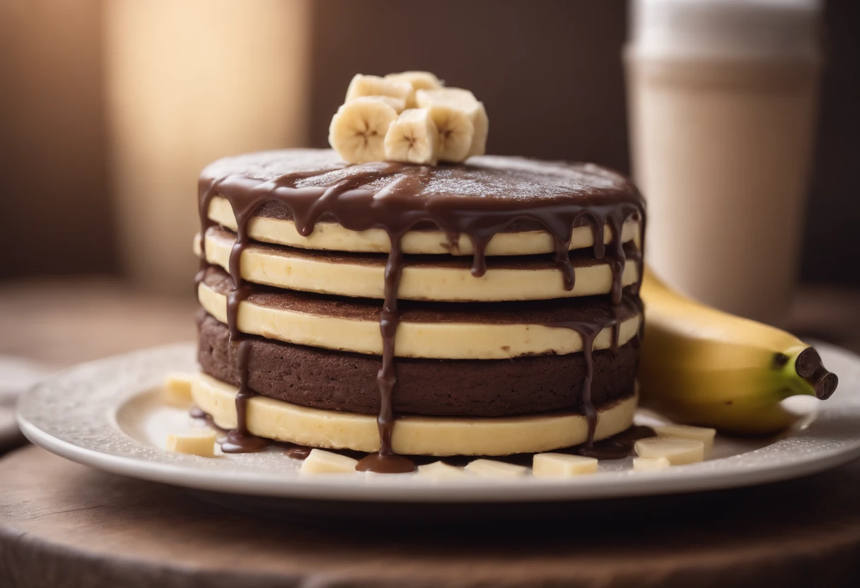 Bolo de banana, caramelo e chocolate
