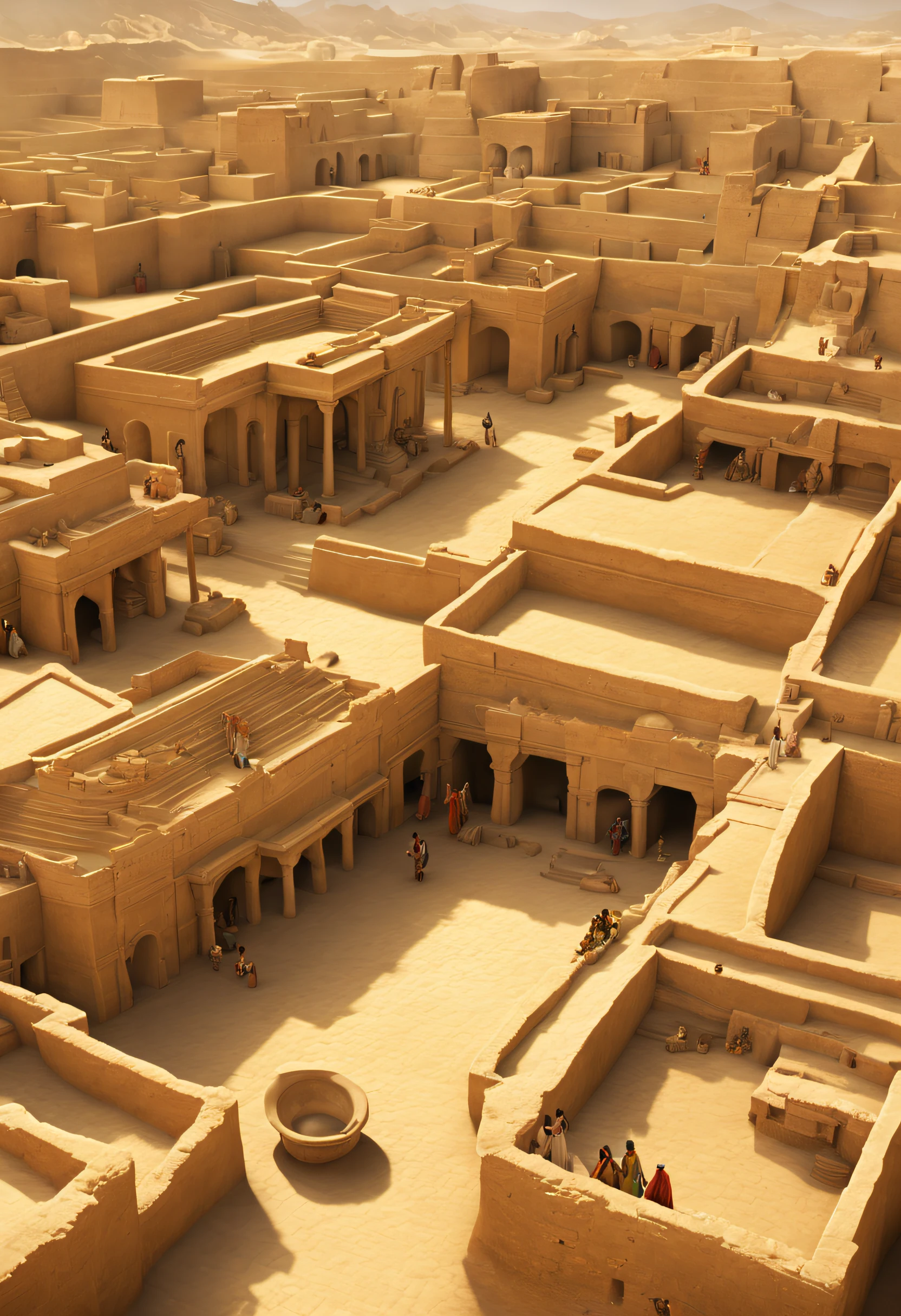 "Picture an ancient city of the Indus Valley Civilization, meticulously reconstructed in vivid detail. The city streets are laid out in a grid, flanked by neat houses made of mud brick and stone. An elaborate drainage system runs beneath the streets, showcasing the advanced urban planning of this ancient civilization. Bustling markets reveal vendors selling goods, from pottery to jewelry. In the distance, the Great Bath glistens under the scorching sun, reflecting the ingenuity of early engineering. As you explore this ancient city, the rich tapestry of daily life, trade, and culture of the Indus Valley Civilization comes to life in photorealistic detail."
This photorealistic prompt can help generate a vivid depiction of the Indus Valley Civilization, one of the world's earliest urban cultures.