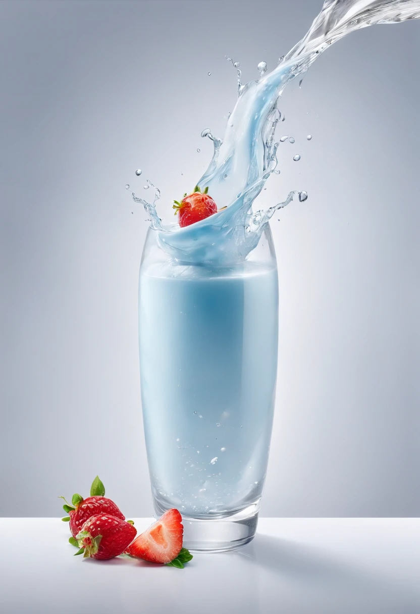 (Magical Photo:1.3) of (Realistic:1.3),(Energetic:1.3) product photography of a strawberries falling into a glass of milk, splash, intricate, epic,(by Artist RHADS:1.3),Highly Detailed,(Provia:1.3)