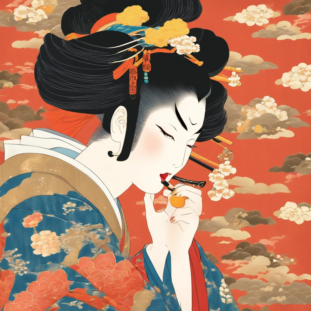 Masterpiece、top-quality、ukiyoe painting Sharaku Woman Blowing Beadlo