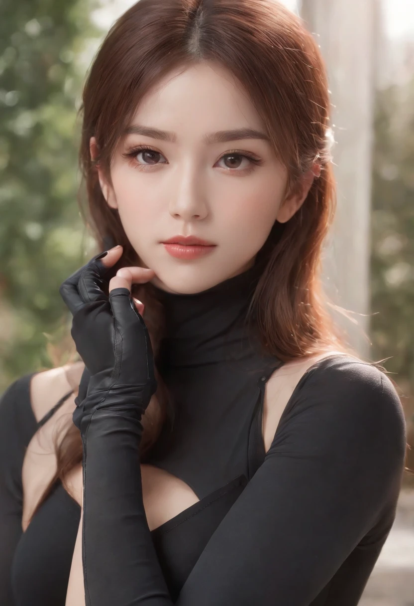 There was a woman wearing black spandex gloves,Come to me， Realistic art style, Digital anime illustration, realistic anime artstyle, Photorealistic art style, Digital anime art, Realistic anime 3 D style, realism art style, cartoon digital painting, Realistic schoolgirl, digital character illustration, anime realism style, Realistic young anime girl, digital cartoon painting art, digital manga art