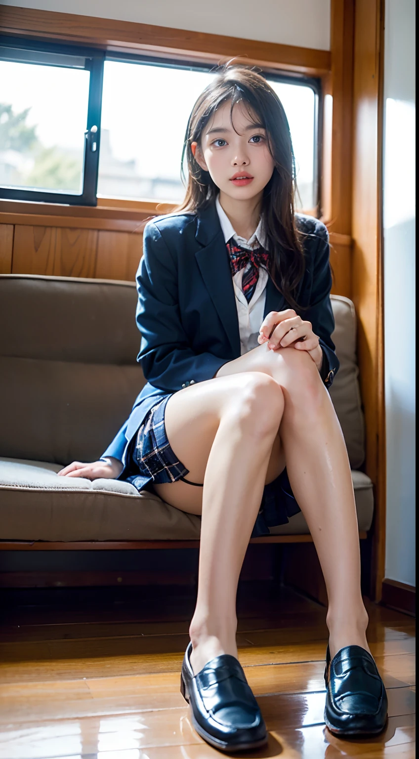 extremely detailed CG Unity 8k wallpapers、Top  Quality、extremely highly detailed、​masterpiece、realisitic、Photo real、very detailed cute girl、18 years-old、School girl sitting cross-legged on the floor、elaborate、Young children、Young sensuality、(High school student in Japanese school uniform)、((skirtlift))、((Lifting by yourself))、Low angle、Red blush、Reddened lips、looking looking at viewer、semi-body shot、(Large crowds)、(Crowded Shibuya)、(Japanese high school uniforms and designated shoes)、(dark blue blazer:1.2)、(plaid skirt:1.5)、(White shirt for students)、 (Long Tai:1.2)、(Light brown random hair)、(white pantie)、(Carmel Two)、(Black loafers:1.5)、(beautifull face:1.3)、(perfectly proportions:1.2)、(Long paws:1.2)、(beautiful:1.3)、((The panties can be seen under the skirt))、(textured skin)、(Japanese high school uniform soaked in rain)、((Wet hair、Wet skin))、appearance、(Wet white panties)、sexy facial expression、Dark blue cardigan、((open your legs))、flirting、Ahe face、I can see the panties、(Skirt left)、(The skirt is turned upside down)、(Lightweight panties:1.3)、(Wet hair、Wet skin)、Sateen、turbidity、wintery、(BAPV)