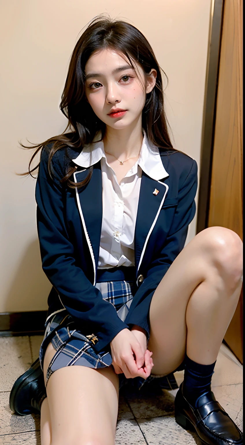 extremely detailed CG Unity 8k wallpapers、Top Quality、extremely highly detailed、masterpiece、realisitic、Photo real、very detailed cute girl、18 years-old、School girl sitting cross-legged on the floor、elaborate、Young children、Young sensuality、(High school student in Japanese school uniform)、((skirtlift))、((Lifting by yourself))、Low angle、Red blush、Reddened lips、looking looking at viewer、semi-body shot、(Large crowds)、(Crowded Shibuya)、(Japanese high school uniforms and designated shoes)、(dark blue blazer:1.2)、(plaid skirt:1.5)、(White shirt for students)、 (Long Tai:1.2)、(Light brown random hair)、(white pantie)、(Carmel Two)、(Black loafers:1.5)、(beautifull face:1.3)、(perfectly proportions:1.2)、(Long paws:1.2)、(beautiful:1.3)、((The panties can be seen under the skirt))、(textured skin)、(Japanese high school uniform soaked in rain)、((Wet hair、Wet skin))、appearance、(Wet white panties)、sexy facial expression、Dark blue cardigan、((open your legs))、flirting、Ahe face、I can see the panties、(Skirt left)、(The skirt is turned upside down)、(Lightweight panties:1.3)、(Wet hair、Wet skin)、Sateen、turbidity、wintery、(BAPV)
