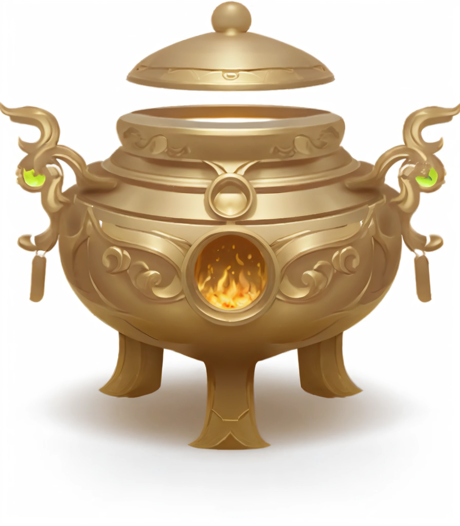 Close up of golden incense burner with green eyes, object concept art, concept-art, concept-art, concept art magical highlight, concept-art, arte renderizada, concept art illustration, concept artwork, Concept illustration, high detail concept art, hyperdetailed scp artifact jar, illustration concept art, fantasy concept art, The opulent Grail overthrown, Stylized concept art