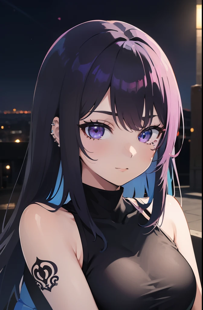 retrato,oscuro,Sucio,Purple-haired girl,Hermosos ojos azules,De aspecto resistente,nervioso,fondo arenoso,Entorno urbano,Tatuajes,piercings,chaqueta de cuero,confianza,actitud,cool expression,mirada feroz,Sonrisa sutil,cigarrillo encendido,evening lighting,colores vibrantes,Mysterious atmosphere,contraste,Sombras profundas,cabello desordenado,Fuerte personalidad,Arte callejero,Graffiti,Paisaje urbano,Pose segura,Cabeza en alto,Moda con estilo,Apariencia atractiva,plumas en su cabello,Pendientes brillantes,Detailed facial features,chica anime, Kawai, adolecente,mini falda