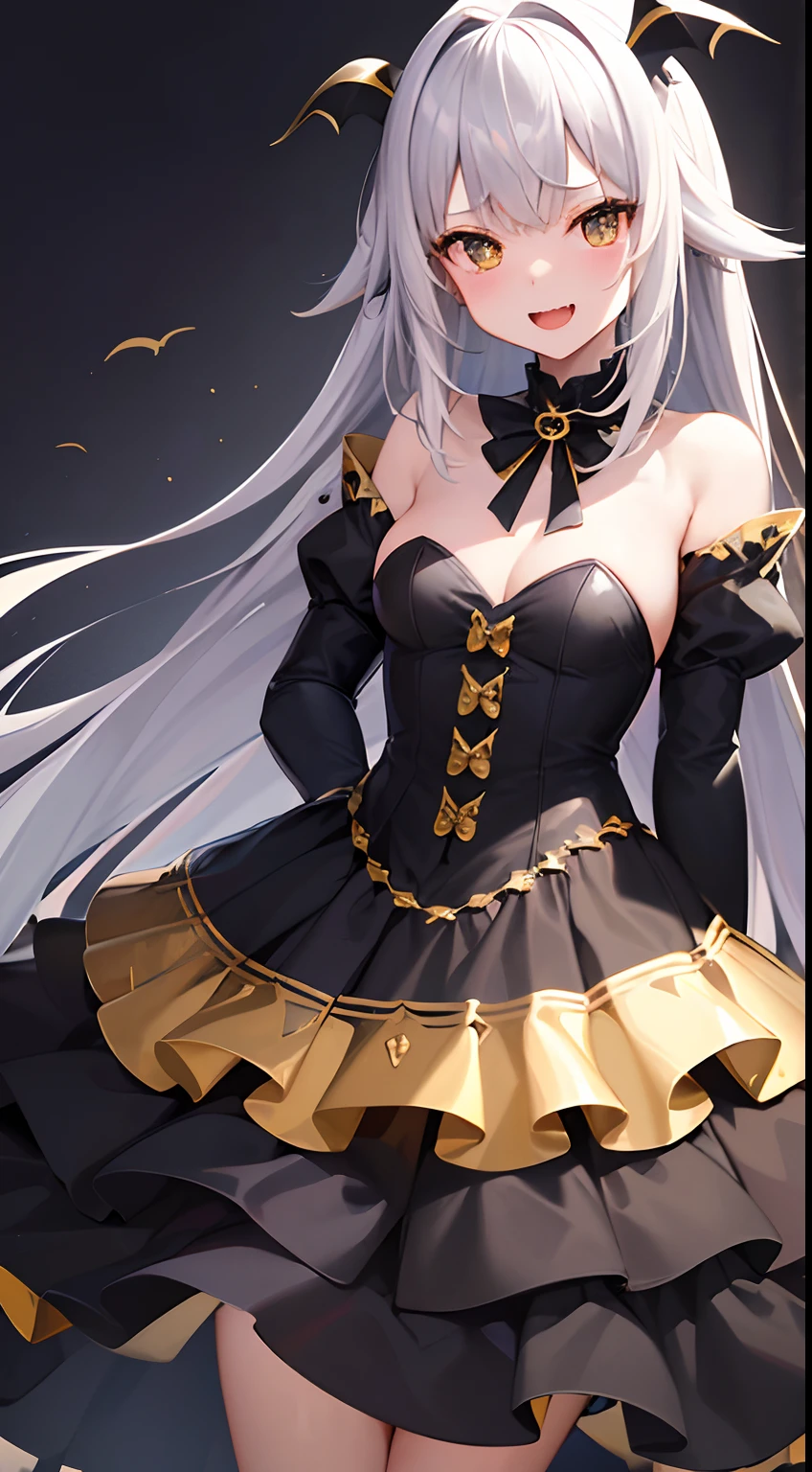hight resolution、hightquality、ultra-detailliert、8k wallpaper、1人の女性、Beautiful fece、Wearing a shark costume、Teeth are shark fangs、Kamimei、Melancholy is in the air、Lovers feeling、Be loved、Familiarity、Lots of gold and black、Gold and black background