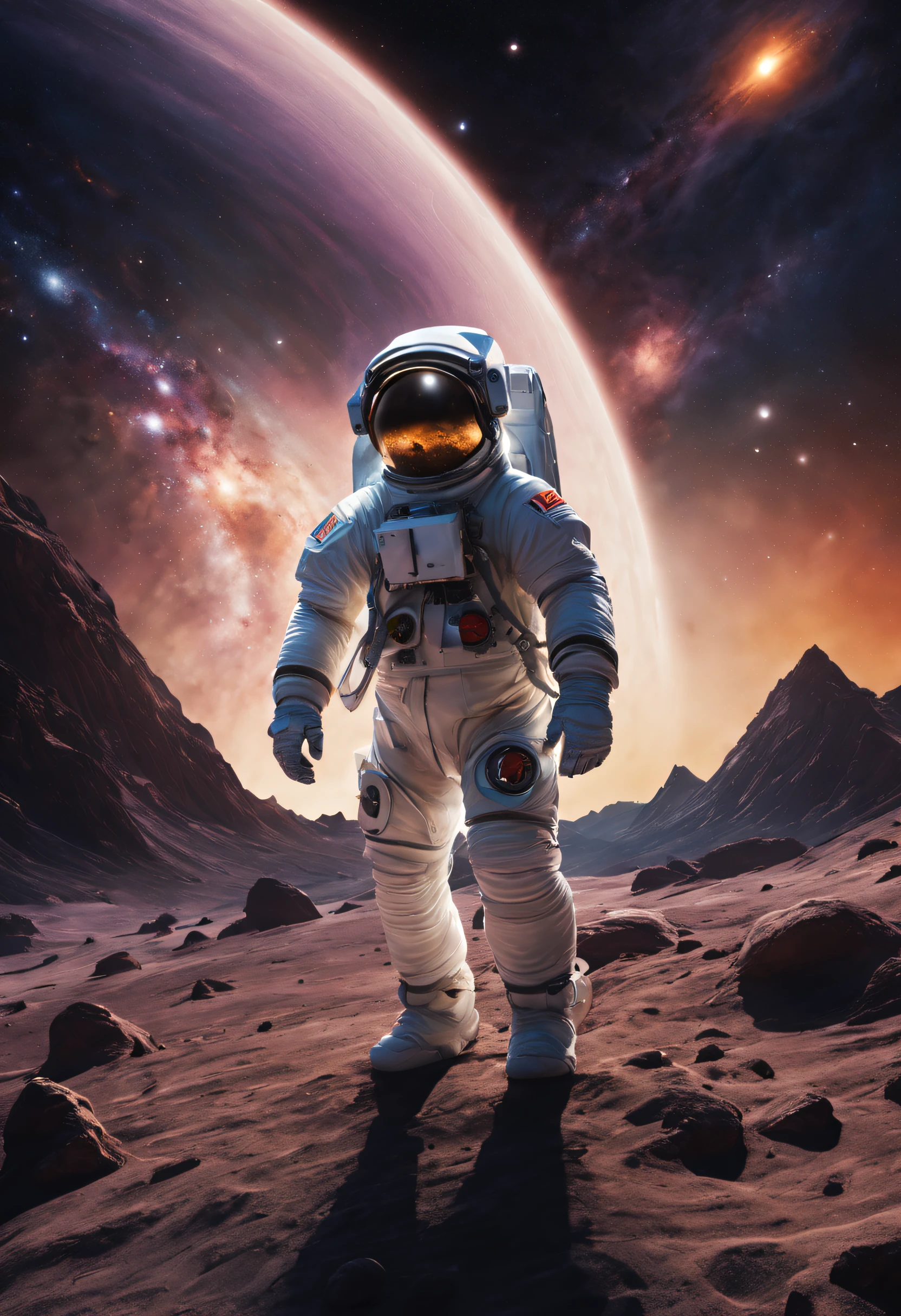 an astronaut,space suit,exploring the unknown,visiting distant planets,discovering new galaxies,moonwalk,zero gravity experience,shining stars,deep space,spaceship,lunar module,space capsule,spacewalk,crystal-clear helmet,command center,earth from space,space exploration,stellar constellations,satellites orbiting,rocket launch,interstellar travel,cosmic adventures,orbital perspective,alien worlds,galactic discoveries,majestic galaxies,mysterious black holes,astronomical telescope,cosmic phenomenon,cosmonaut suit,journey to the stars,solar system discovery,cosmic energy,exploring the final frontier,vastness of the universe,eternal space,celestial wonders,astronomical mission,faraway galaxies,astral landscapes,luminous nebulae