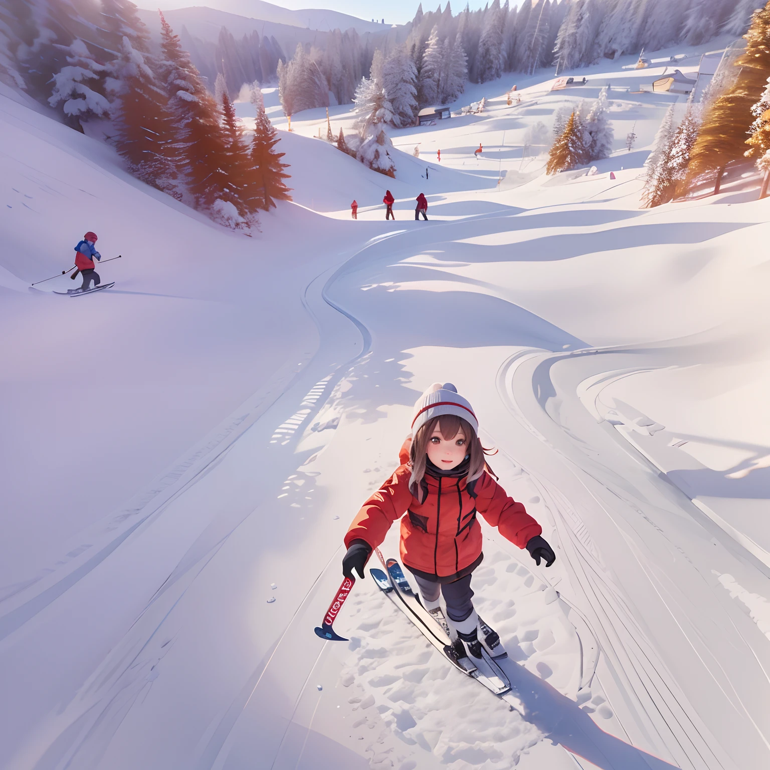 In winter, on the ski slopes, 1 girl, skating
Snow, littlered down jacket, contemporary art
Technique, top-down shot, very detailed, optimal
Quality, 4K, cinematic lighting