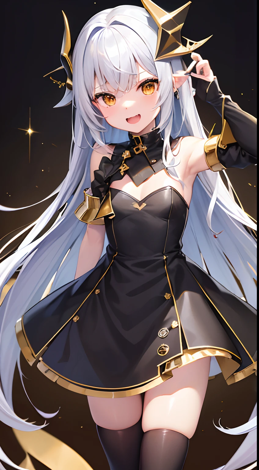 hight resolution、hightquality、ultra-detailliert、8k wallpaper、1人の女性、silber hair、Beautiful fece、Wearing a shark costume、Teeth are shark fangs、Kamimei、Melancholy is in the air、Lovers feeling、Be loved、Familiarity、Lots of gold and black、Gold and black background