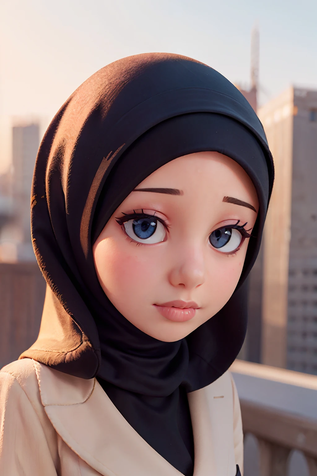 Muslim young woman at the city, Instagram, hijab, portrait, picture, close-up portrait, solo, casual, feminine, fashionable, graceful