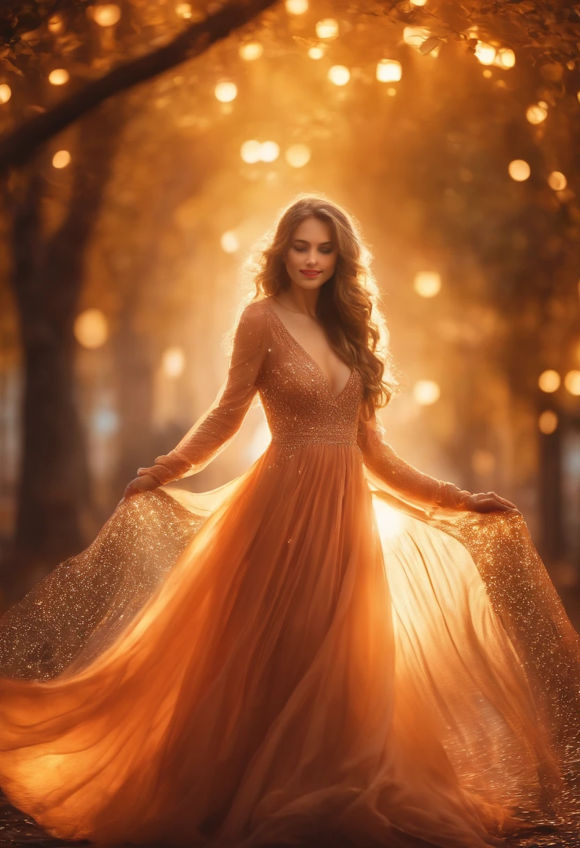 (High-res,Photorealistic),Bright glowing lights,Pulsating colors,Ethereal atmosphere,Beautiful detailed eyes,Delicate lips,Long flowing hair,Exquisite features,Loose floaty dress,Playful and cheerful expression,Radiant skin,Enchanted smile,Fantastic environment,fairytale atmosphere,Illuminated background,Lights dancing around her,sparkling reflections,Playful interactive lights,Ripples of light and color,Joyful and energetic scene