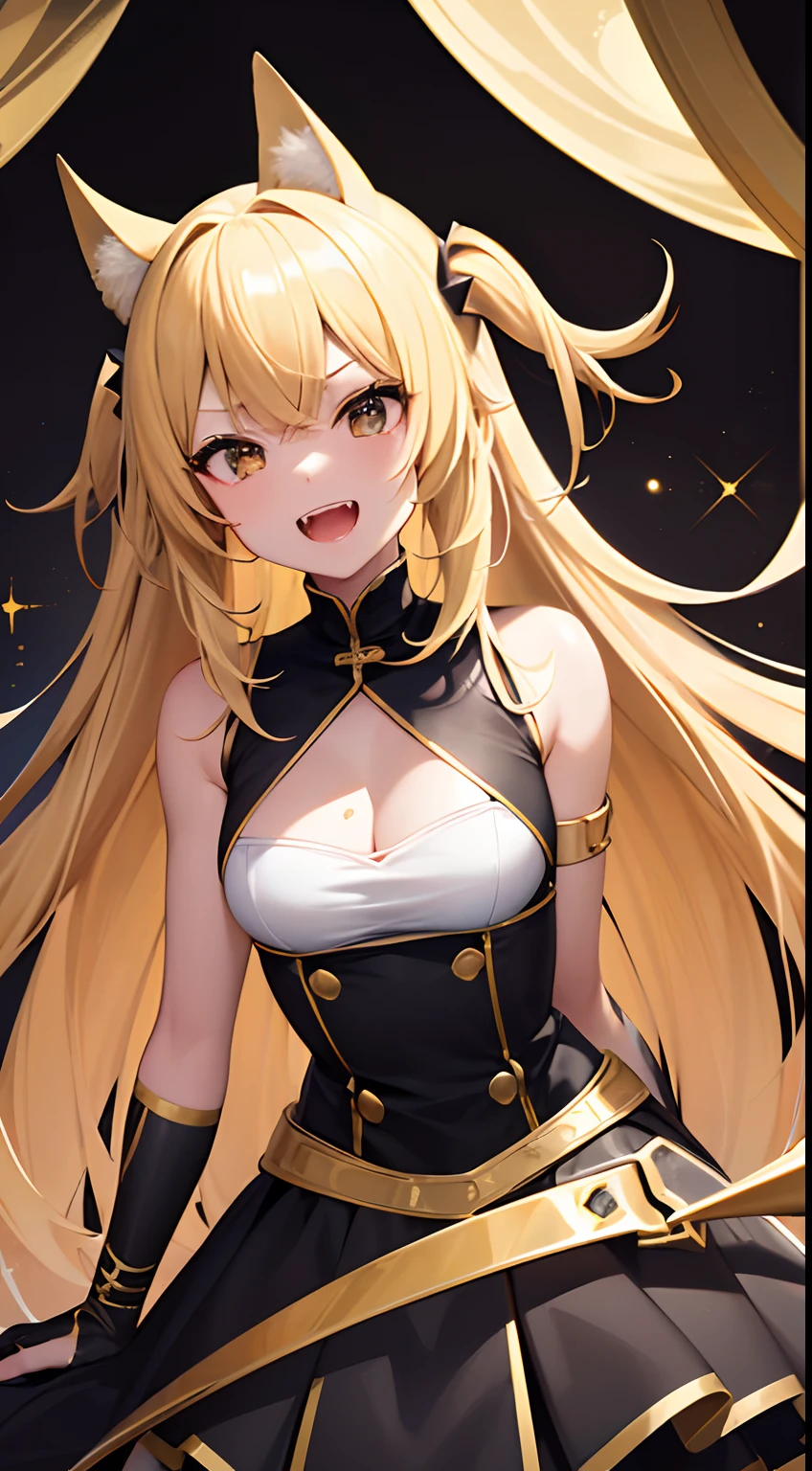 hight resolution、hightquality、ultra-detailliert、8k wallpaper、1人の女性、a blond、Beautiful fece、Wearing a shark costume、Teeth are shark fangs、Kamimei、Melancholy is in the air、Lovers feeling、Be loved、Familiarity、Lots of gold and black、Gold and black background