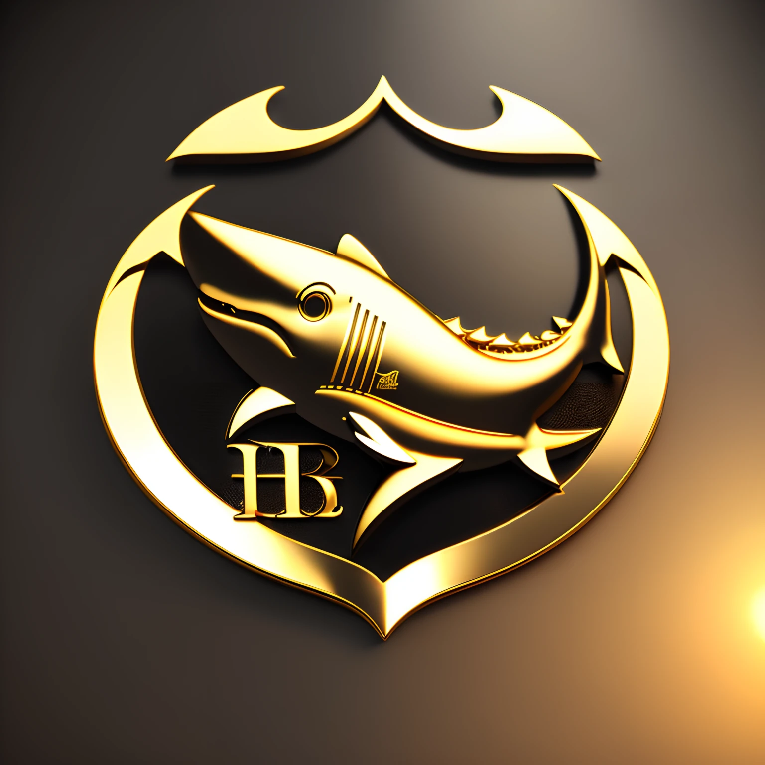 hight resolution、hightquality、ultra-detailliert、8k wallpaper、Logo with a single shark motif、a cool、Gold and black background、Be loved、Familiarity、emblem