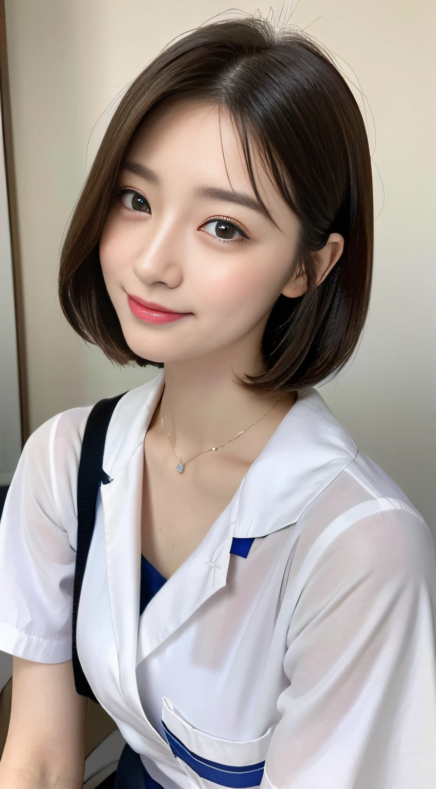 (Very high resolution at 32K, high detailing, highly accurate, masutepiece,a beauty girl1a person,Lori:1.4),Photography & realistic atmosphere,shinny skin,Beautiful skin,fine-grained white skin,Detailed face,Detailed eyes、Very beautiful eyes with azure eyes,Detailed lips、Very beautiful face,Very well-formed face、Lifelike face,shiny beautiful lips,Beautiful eyebrows,Best Natural Makeup,Japan idle,韓国アイドル,Very beautiful nurse woman,Very beautiful girl,(well-shaped breasts、Thighs exposed from nurse's uniform,a necklace:1.5),(Sitting backwards、Wearing a white nurse's uniform, Very cute Japan nurse Beautiful girl,Crawling on all fours in a hospital bed:1.6),(Sexy Nurse Booth:1.5),(Beautiful shortcuts in brown color,Eyes are moisturized,Gentle smile:1.3),Beautiful immature body, Innocence,((photorealisim,camera)),Reality Live Action,Glossy nail art,(beauty legs,camel's foot,Backshots,Turned,超A high resolution,Natural and realistic face,and soft natural lighting,Back lighting,Pure eyes are too cute:1.4)