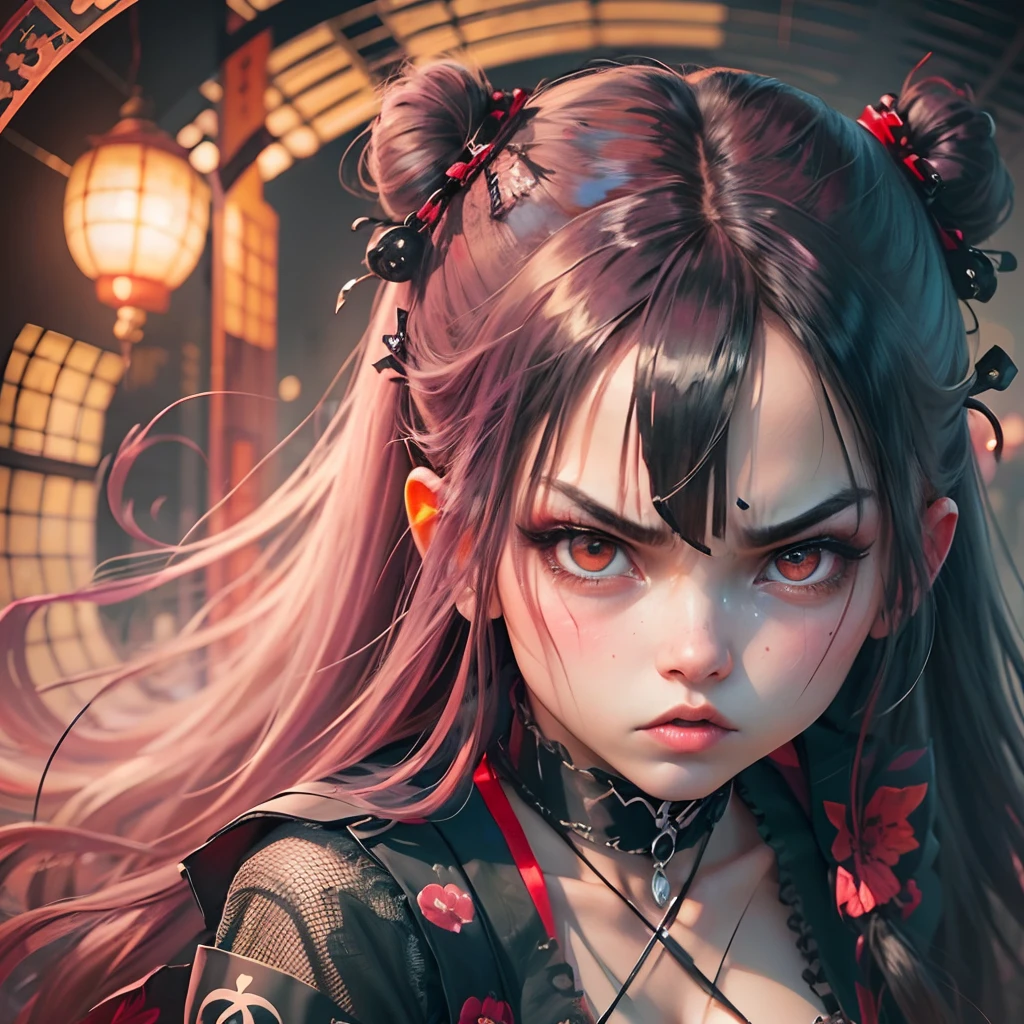 girl, gothic, long hair, angry eyes, japanese theme --auto --s2