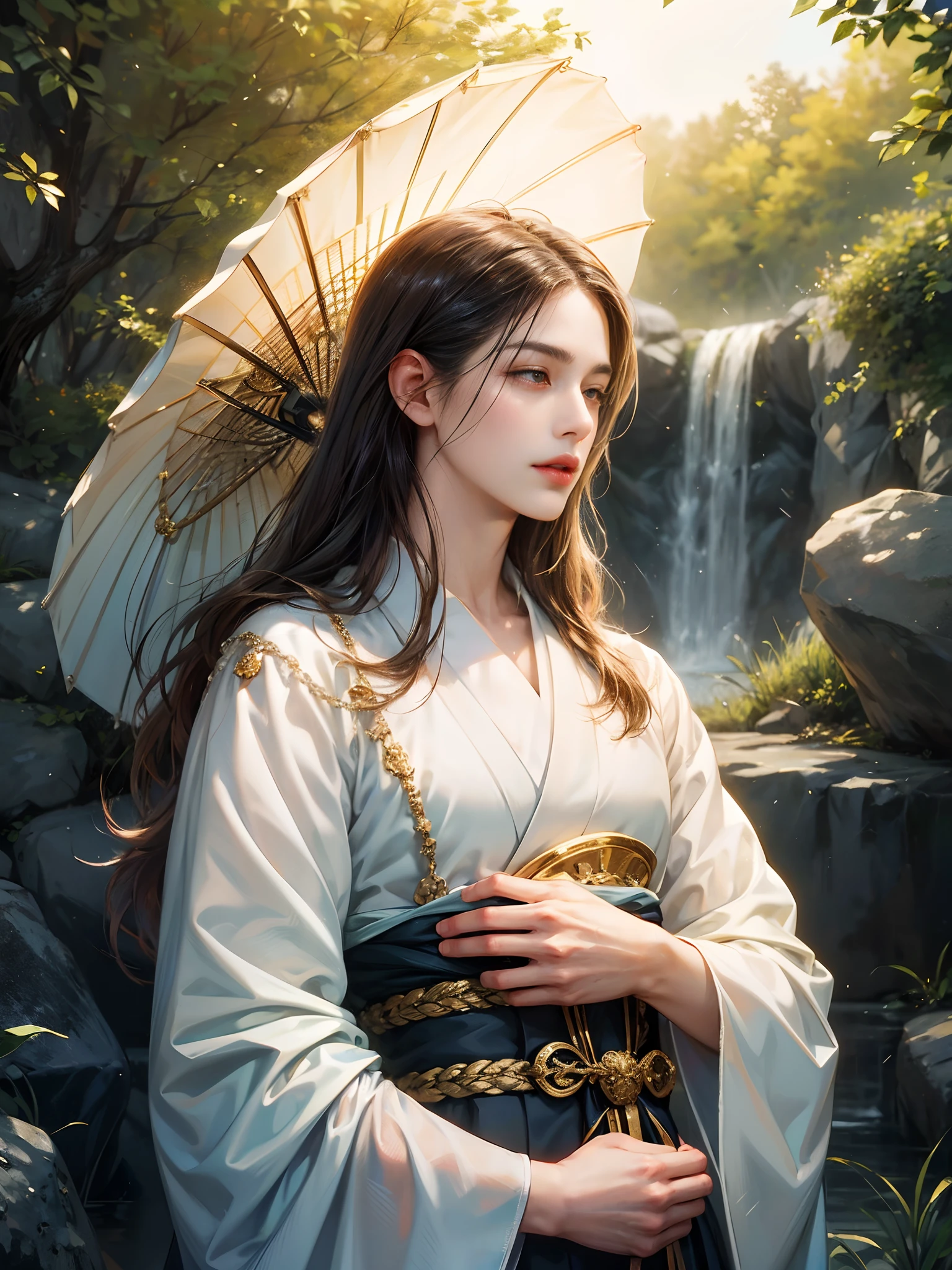 A handsome man holding the Earth in Japanese anime style. Exquisite features with high details in a 4:3 aspect ratio. The man's eyes are beautifully detailed, with long lashes. His lips are also beautifully detailed. The man has a gentle and sad expression on his face. The artwork is of the best quality, with a resolution of 4K or 8K, showcasing ultra-detailed elements. The style is realistic and photorealistic, emphasizing the emotions of the character. The colors are vibrant and vivid, adding to the overall appeal of the image. The lighting is delicately crafted, illuminating the scene with a soft and melancholic ambiance.
