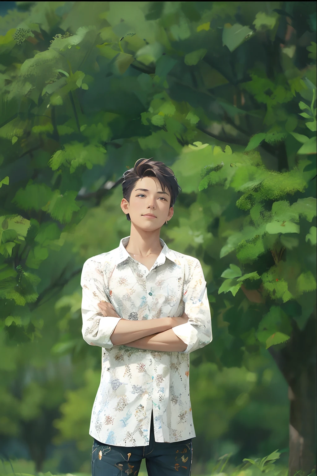 grassy fields、blue open sky、White cumulonimbus clouds、contrail、Fiery sun、The steppe grass sways in the wind、Photoquality、Live action、Realisticity、Realistic depiction、8K quality、NFFSW、Digital SLR、high high quality、Film grains、富士XT3、Boy wearing a shirt、The wind blows up the corners of your clothes,Standing posture、Short hair swaying in the wind、Colossal tits、Big eyes、Medium Bob、A smile