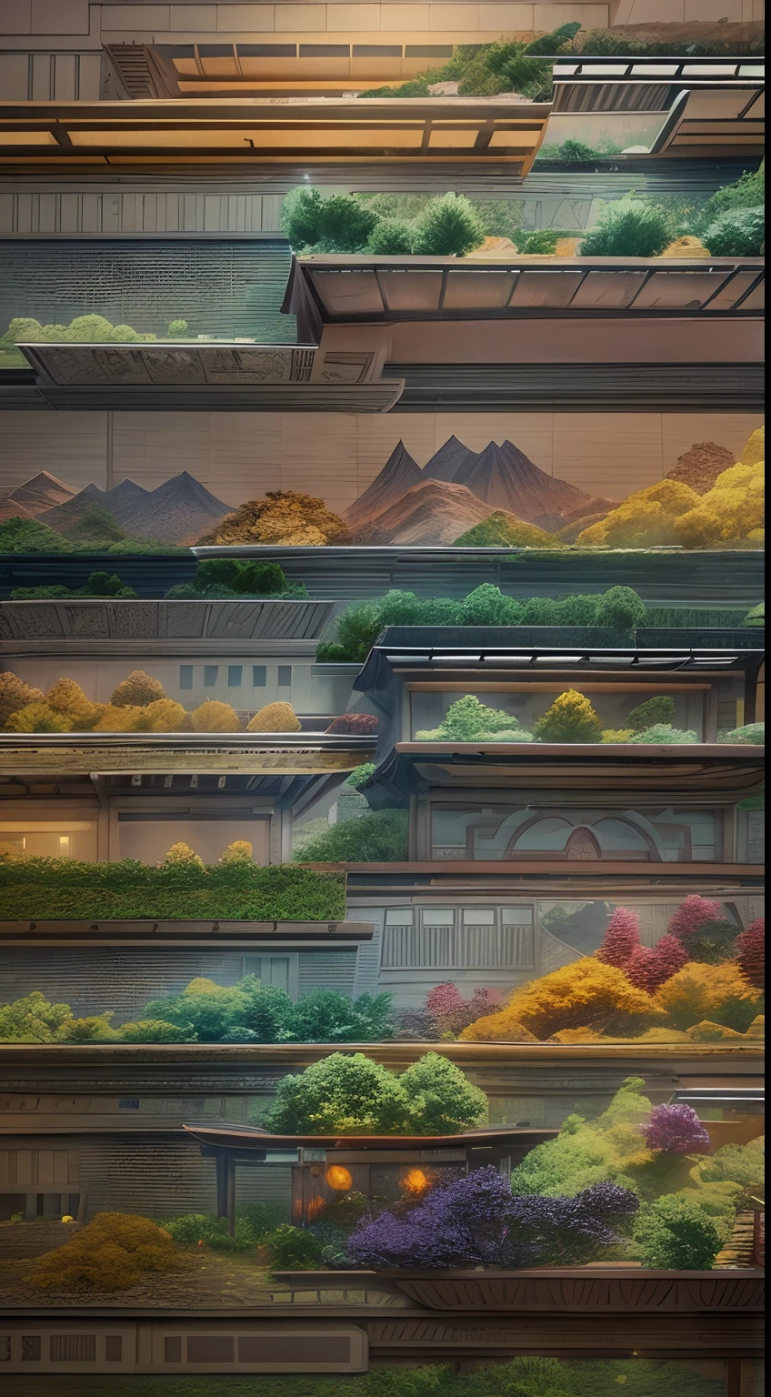 sandbox:1.4),Movie Angle,(suns,baiyun,mountain ranges,ln the forest,rios),(paper art,Quilted paper art,geomerty),(plethora of colors,Best quality,high detal,tmasterpiece,Cinematic lighting effects,4K,Chiaroscuro)