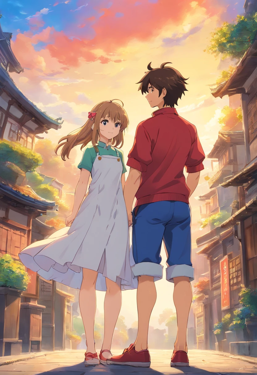 anime picture of a man and woman standing next to each other, sakimichan and frank franzzeta, handsome anime pose, couple pose, sakimichan, nixeu and sakimichan, high quality fanart, frank franzzeta and sakimichan, ( ( ( yoshinari yoh ) ) ), style anime
