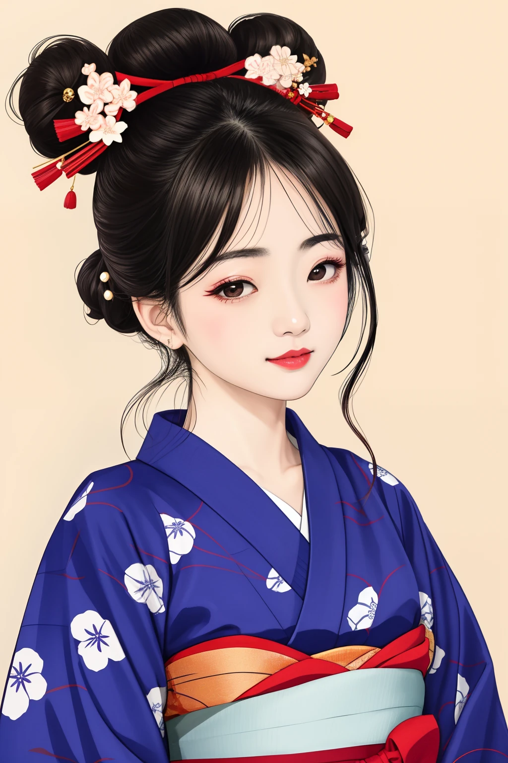((Big、a small face、No exposure))、top-quality、masterpiece、(Bun hair Black hair)、Brown eyes、⦅From the buttocks up is the whole body、Diagonally horizontal⦆、(4In K、masterpiece、hight resolution、Realistic and beautiful light and shadow、One girl、Solo Focus、(top-quality)、(Hi-Res)、(extremely delicate and beautiful)、(Beautiful 8k face)、(I close my eyes while smiling.)、(独奏)、(Clear skin)、(Soft hair)、(7headed body)、(Yukata kimono with red and white floral pattern、Beautiful girl in Japan wearing yukata)、((Hair in a bun))、((Tanabata decoration background))、((a small face))、(reality)、thin and small nose、(red lipsticks)、(Reddening cheeks)、(Lustrous skin)、((Ukiyo-e style))、Ultra-thin eyebrows、Ultra high image quality、(Wearing maiko-style makeup)、skin whitening、long and beautiful lashes、Lustrous skin that changes like a model in a Kyoto magazine、(Red-dyed cheeks),Nasal muscle