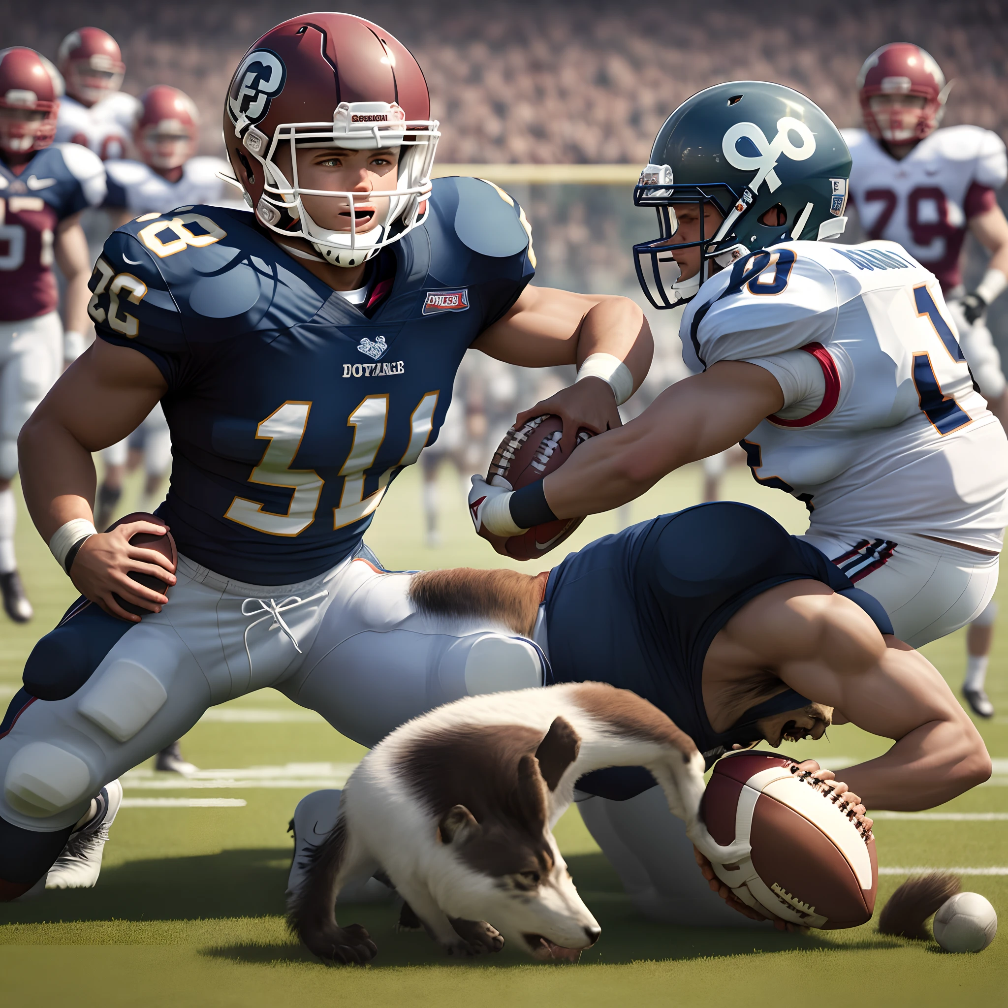 Football player with animals