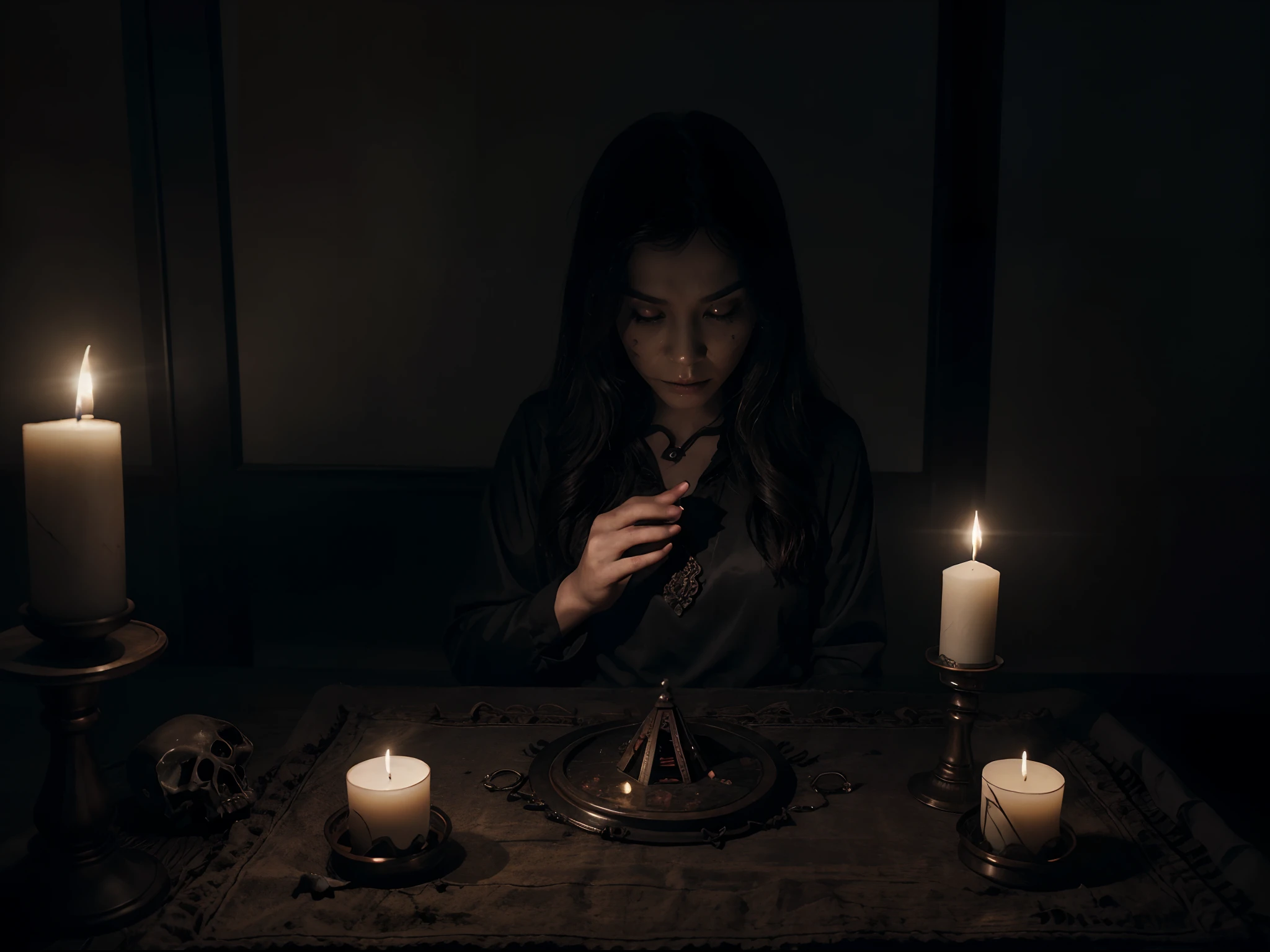 (high quality,4k,full HD,best resolution:1.2),realistic,detailed,Asian ghosts playing with the ouija board,horror,fearful,terrifying atmosphere,creepy,haunting,spooky,vivid colors,sinister,unsettling,supernatural activities,dark shadows,whispering voices,ominous,spiritual,nightmarish,ethereal,ghostly figures,mysterious aura,uncanny,paranormal,candlelit room,dramatic lighting,spirits from the other side,bone-chilling,hypnotic,isolation,macabre,eerie silence,conjure spirits,goosebumps,enchanted realm,supernatural forces,lurking presence,intriguing,morbid fascination,crepuscular ambiance,ancient rituals,spellbinding,enchanted realm,esoteric knowledge.