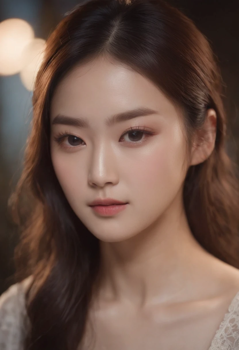 A beautiful Korean girl,Put on light makeup,Tattooed with,s the perfect face,CG,Cinematic lighting,incredibly detailed