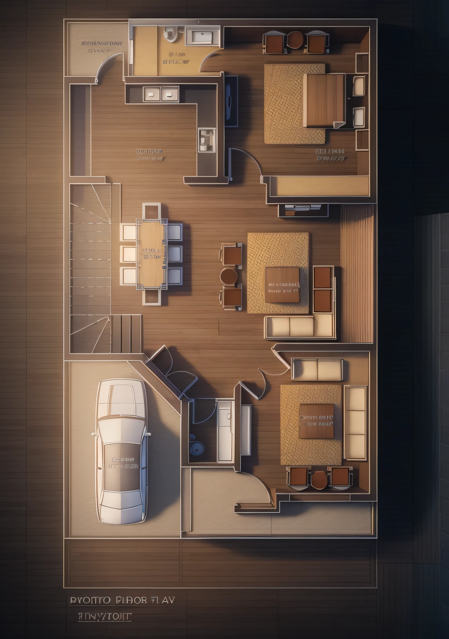 photo realistic 3d rendering, hd high res ultra high quality top view plan 3d modern villa,bed,kitchen,large beige interior tiles, auto cad floor plan drawing, perfect composition, beautiful detailed intricate insanely detailed octane render trending on artstation, 8 k artistic photography, photo realistic concept art, soft natural volumetric cinematic perfect light, chiaroscuro, award - winning photograph, masterpiece, 3d rendering, top view plan,realistic,hyper realistic,intricate detals,hd details,128k,(sharp lines)(use vivid light colors)(3d rendering)use multi colors in creating a beautiful art,dark wooden floor in earch bed,use color variation in dark wood