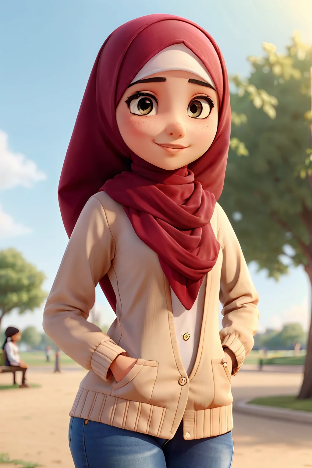Muslim young woman at the park, Instagram, hijab, portrait, picture, close-up portrait, solo, casual, feminine, fashionable, graceful