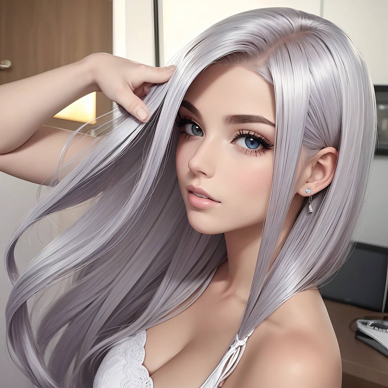 Cabelo cacheado platinado mulher