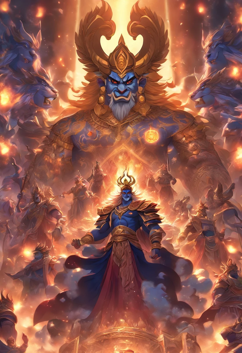 (((ANU))) best quality, ultra-high resolution, 4K detailed CG, masterpiece, generate an image of ravana from ramayana, siting on a royal throne, cinematic, detailed, dramatic lignings, aesthetic , centered on screen, full body