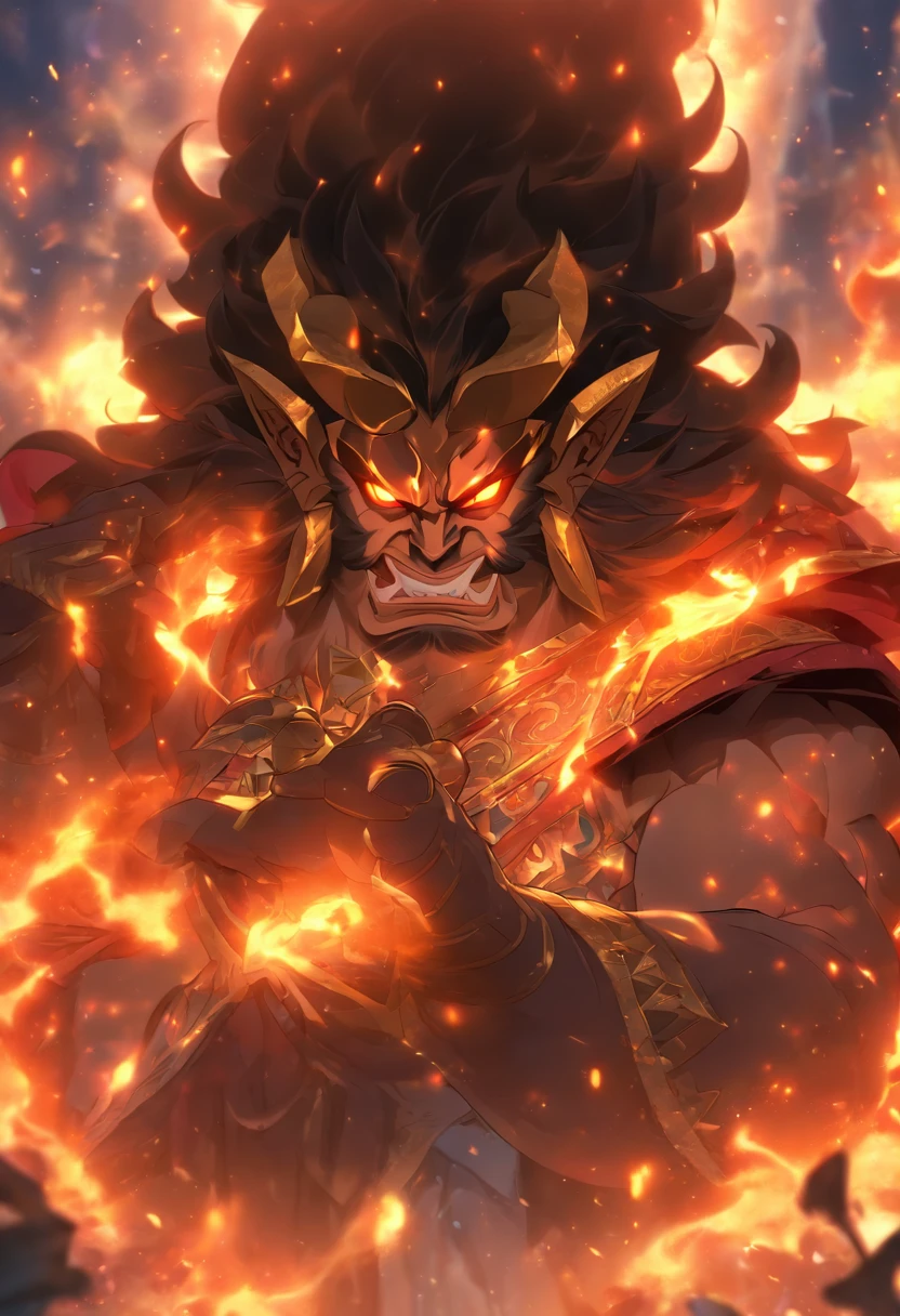 (((ANU))) best quality, ultra-high resolution, 4K detailed CG, masterpiece, generate an image of ravana from ramayana, siting on a royal throne, cinematic, detailed, dramatic lignings, aesthetic , centered on screen, full body,closeup face