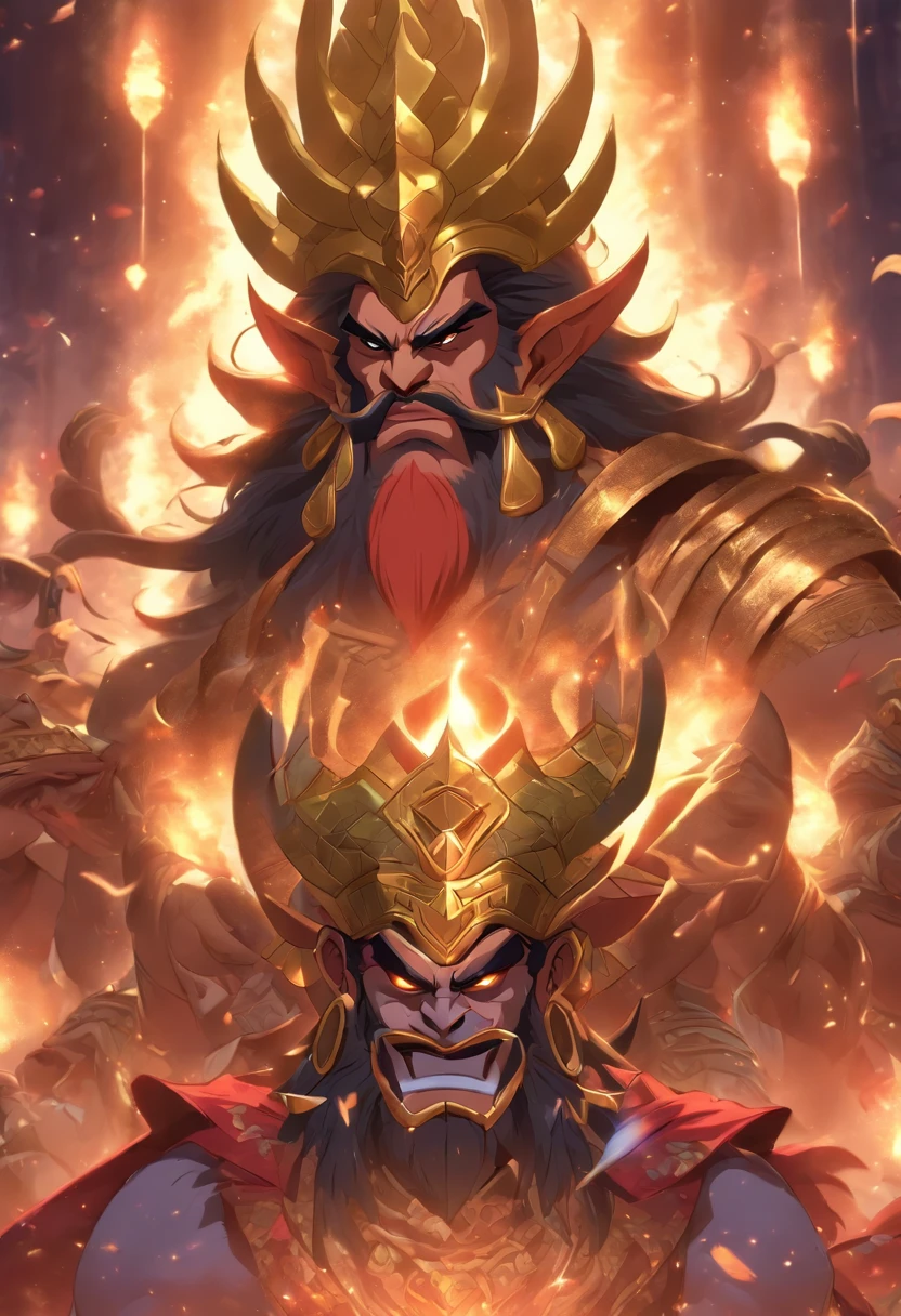 (((ANU))) best quality, ultra-high resolution, 4K detailed CG, masterpiece, generate an image of ravana from ramayana, siting on a royal throne, cinematic, detailed, dramatic lignings, aesthetic , centered on screen, full body,closeup face