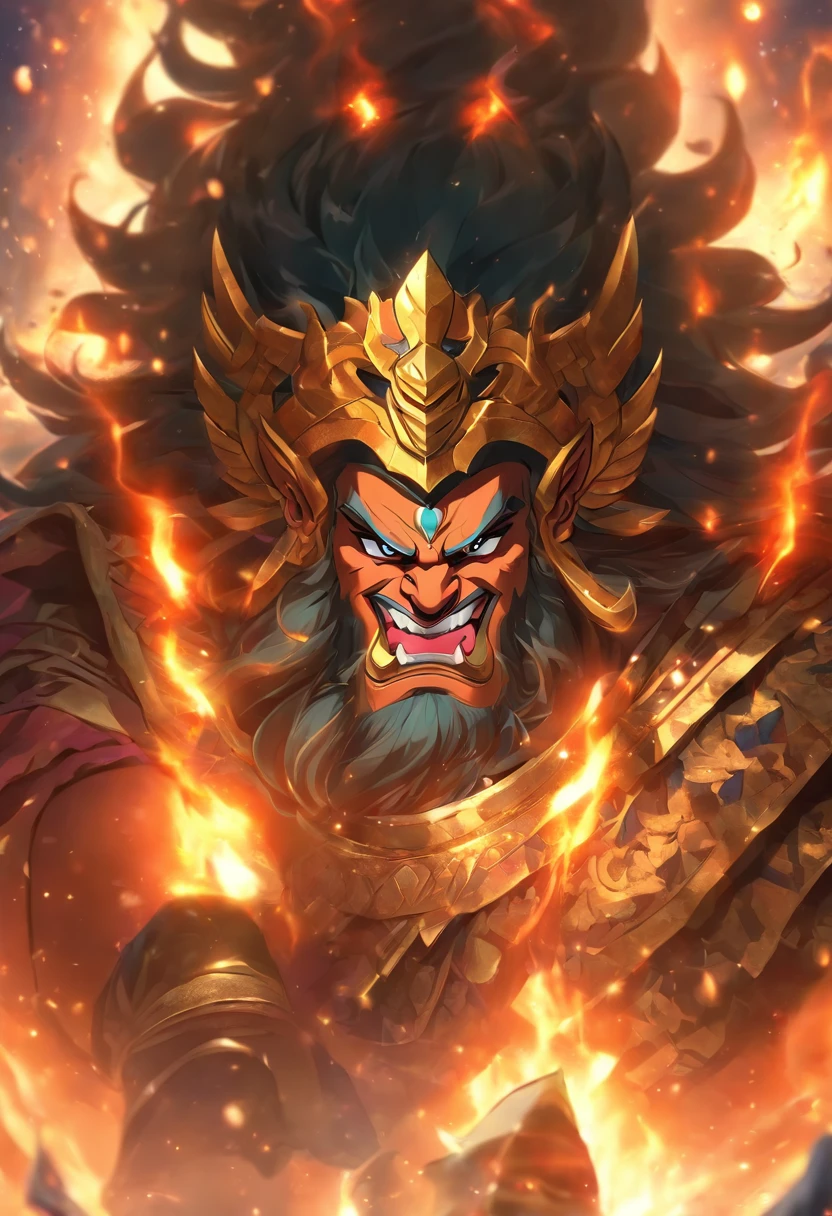 (((ANU))) best quality, ultra-high resolution, 4K detailed CG, masterpiece, generate an image of ravana from ramayana, siting on a royal throne, cinematic, detailed, dramatic lignings, aesthetic , centered on screen, full body,closeup face,