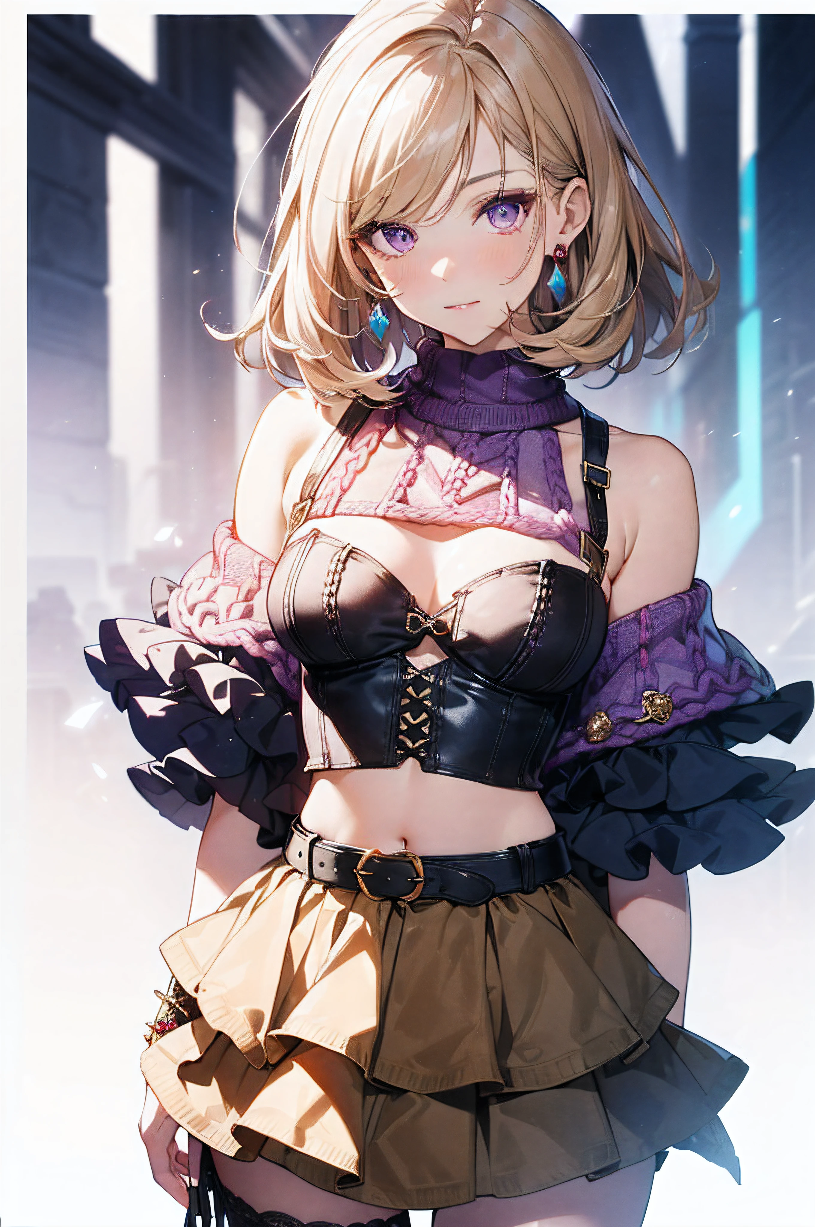 (typography, lettering art:1.2), (hologram batafly effect:1.3),
BREAK
realistic, super photo realistic illustration, highres, ultla detailed, absurdres,
extremely beautiful lady standing, (upper body:1.3),
((light brown colored wavy layered bob:1.2),(aAsymmetrical slanted bangs:1.2)), medium chest,(detailed clear purple eyes), smie,
BREAK
(woolen knit sweeter:1.8),
(layered (woolen knit:1.1) bustier:1.8),
(ultra detailed embroidery wrapped around suede (layered medium skirt:1.5):1.5),
(ultra detailed embroidery wide belt with jewelries:1.2),
(ultra detailed embroidery knee-high boots decorated with jewelries and gems:1.3),
pierce,
BREAK
(white background:1.2),