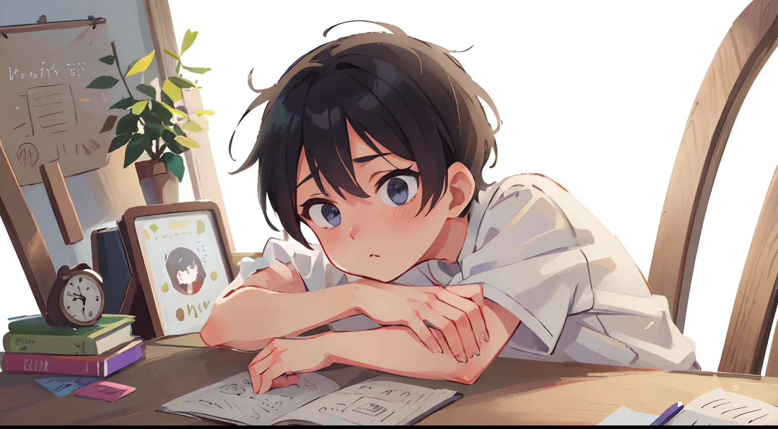 Anime style, 1 boy, full bodyesbian, Ancient, short detailed hair, White background,