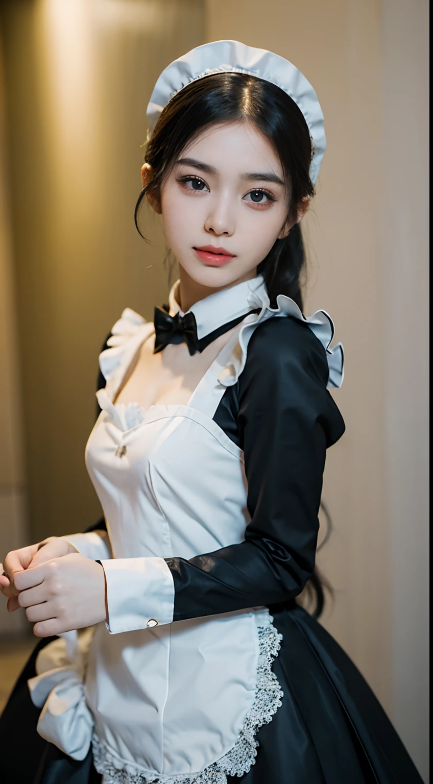 8K, RAW photos, Best quality, Masterpiece: 1.2),(best qualtiy，8K, Yes，32K，masterpiece，hyper HD：1.2) , 20 years old, arafed woman in a maid outfit posing for a picture, gorgeous maid, maid outfit, maid dress, anime girl in a maid costume, wearing maid uniform, french maid, maid costume, ulzzang, maid, belle delphine, sakimichan, cosplay of a catboy! maid! dress, fairycore, ****, ****ta style