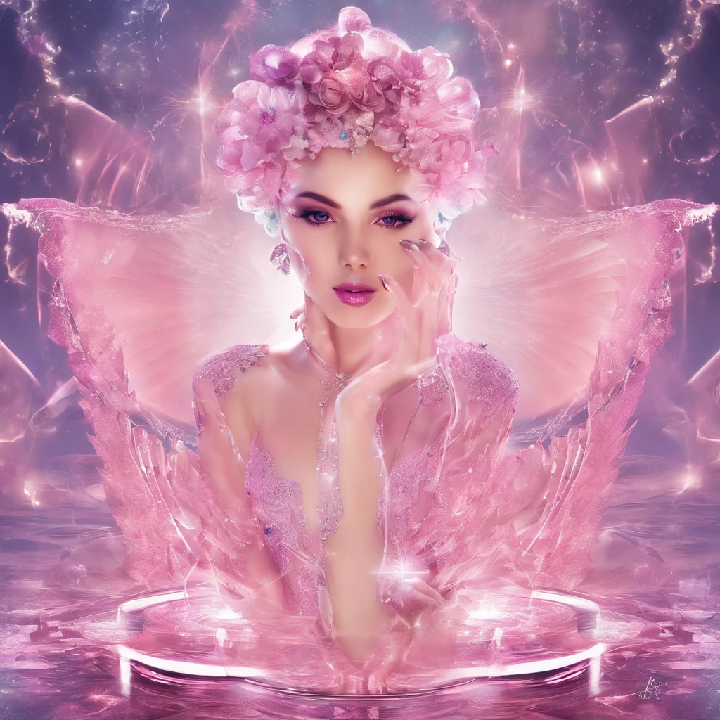 tmasterpiece,Transparent piglet,in pink,Glass elements,Transparency effect,water elemental,water dripping,Small water droplets adhere to the surface of the glass piglet,The surroundings are predominantly white,ren,The lighting is soft,pure,softlighting,ambient lights,natural soft light,Background bokeh,closeup cleavage,Put on water,crystal-clear,Melting of ice photorealism,8K,The light produces a reflected refraction on it