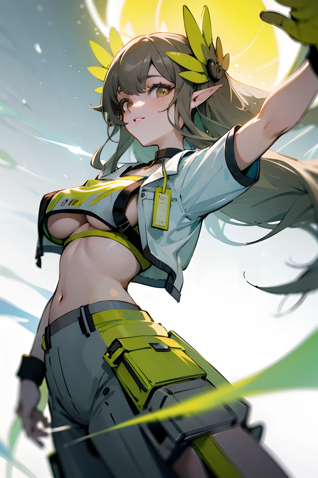 Bright colors,illumination,A girl stands in the lab,looking toward the viewer,Bigboobs