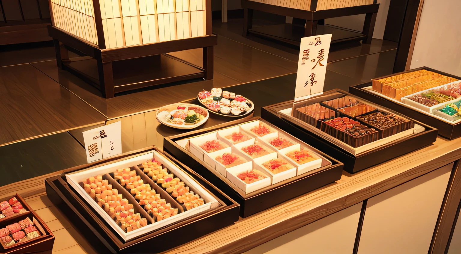 Showcase with Japanese sweets