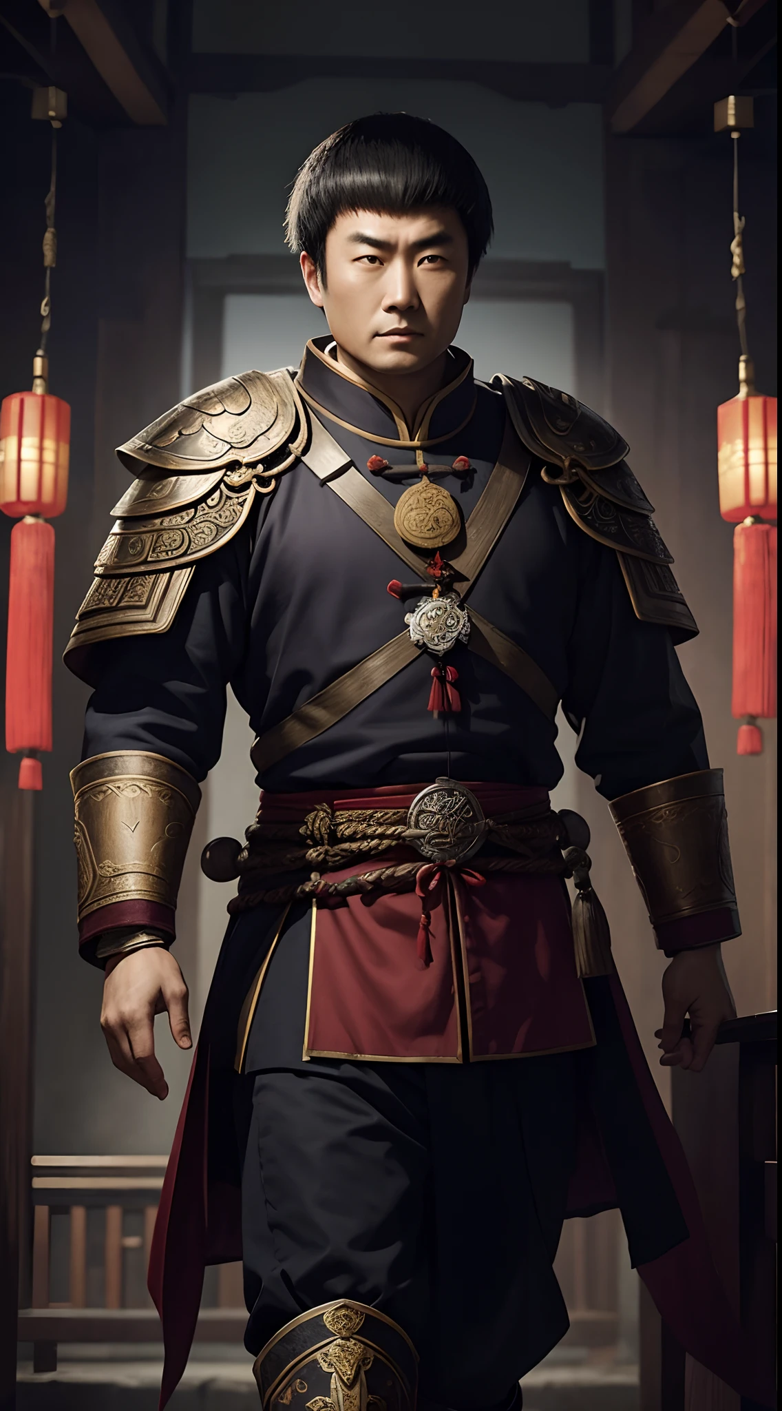 Chinese man, zheng he,admiral, adventure,epic , dark background, 15th century, walk in country