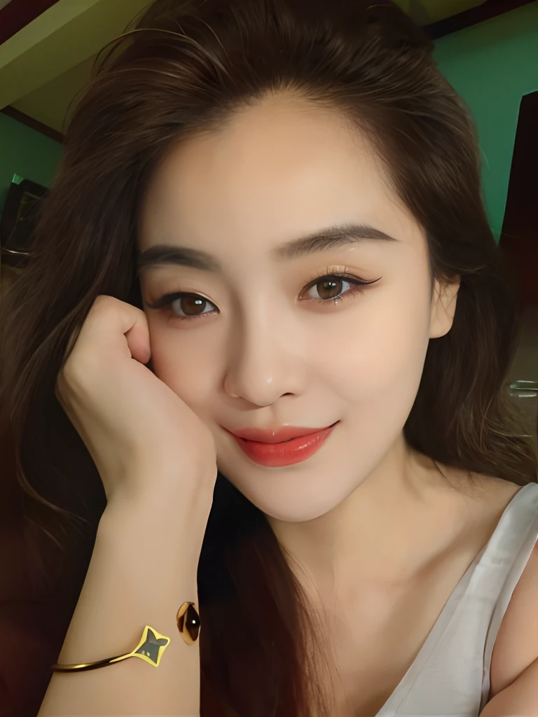 there is a woman that is posing for a picture with her hand on her face, face with artgram, asian face, 8k selfie photograph, young cute wan asian face, asian beautiful face, south east asian with round face, with cute - fine - face, beautiful south korean woman, inspired by Yang J, inspired by Sim Sa-jeong, young adorable korean face