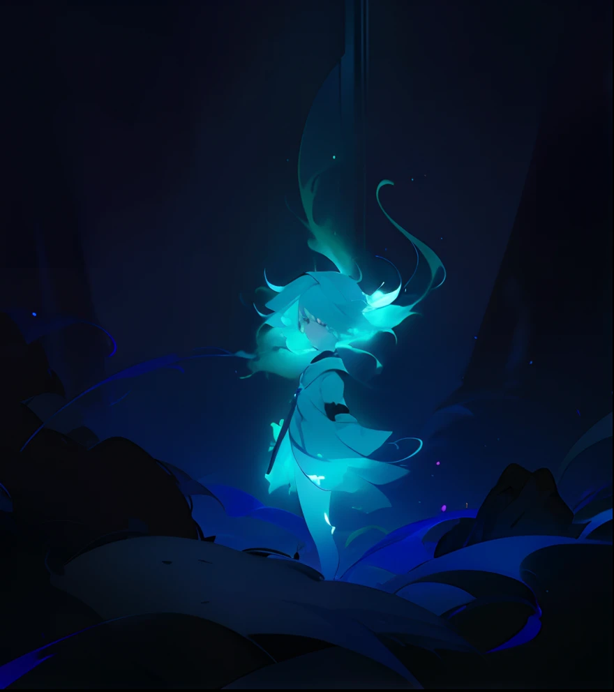 Small, Little, No Gender, Elemental Spirit, Wind, green and white in color, Neon, Wisp
