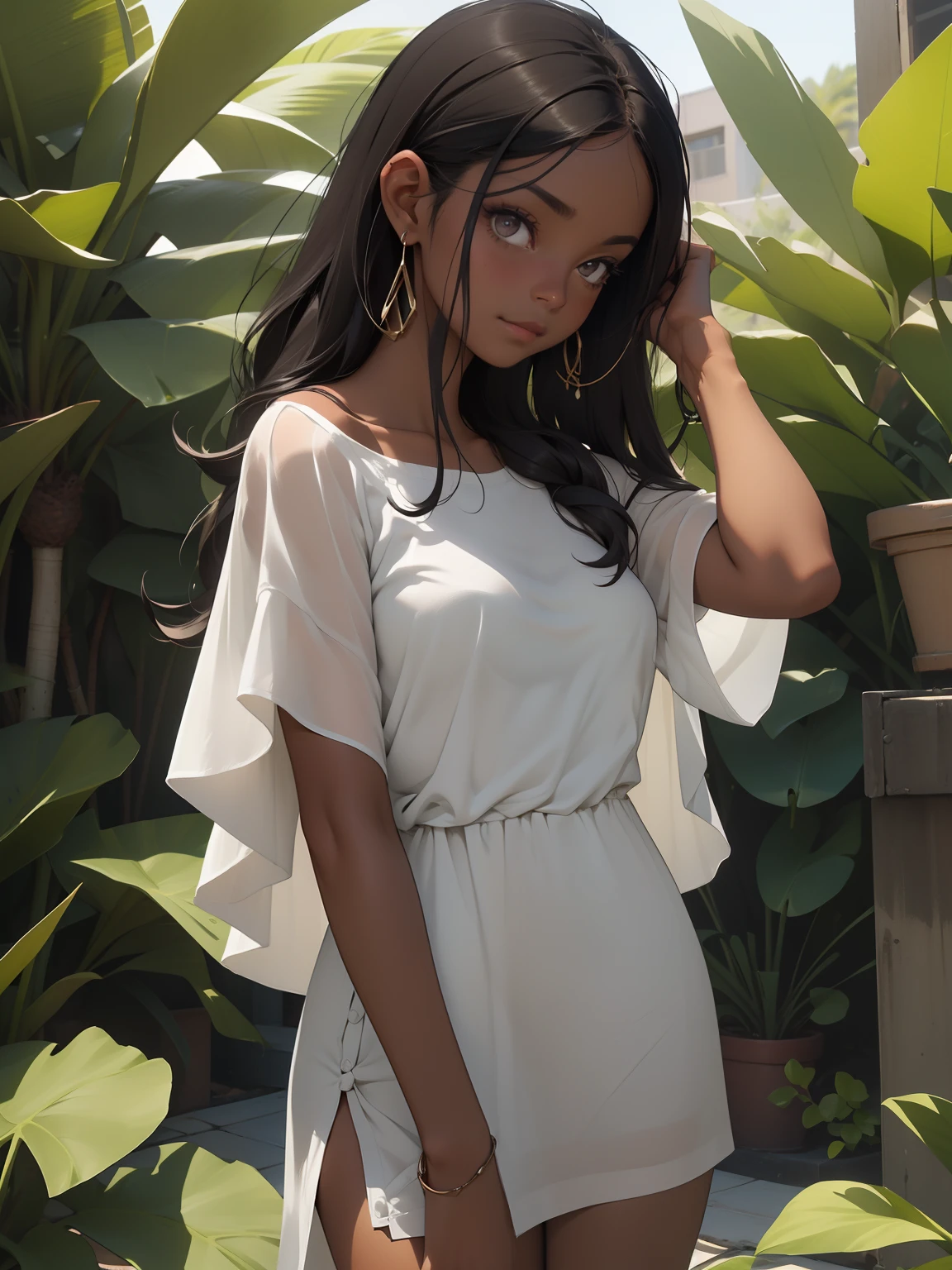 maquiagem, mascara,(( dark skin)), front view, ((cute breasts)) , (cute ), ((nude)),( naked), paletas de cores simples, Projetos afiados, ,silhuetas fluidas , vestidos simples, camisas e blusas, assymetrical, geometric, simples, Minimal accessories, Pulseiras simples, Designs diferenciados, silhuetas simples, estilo simples e sofisticado, elegence, minimalismo, materiais de alta qualidade, Fresh printing , alta moda, Simplicity and sophistication, sentado