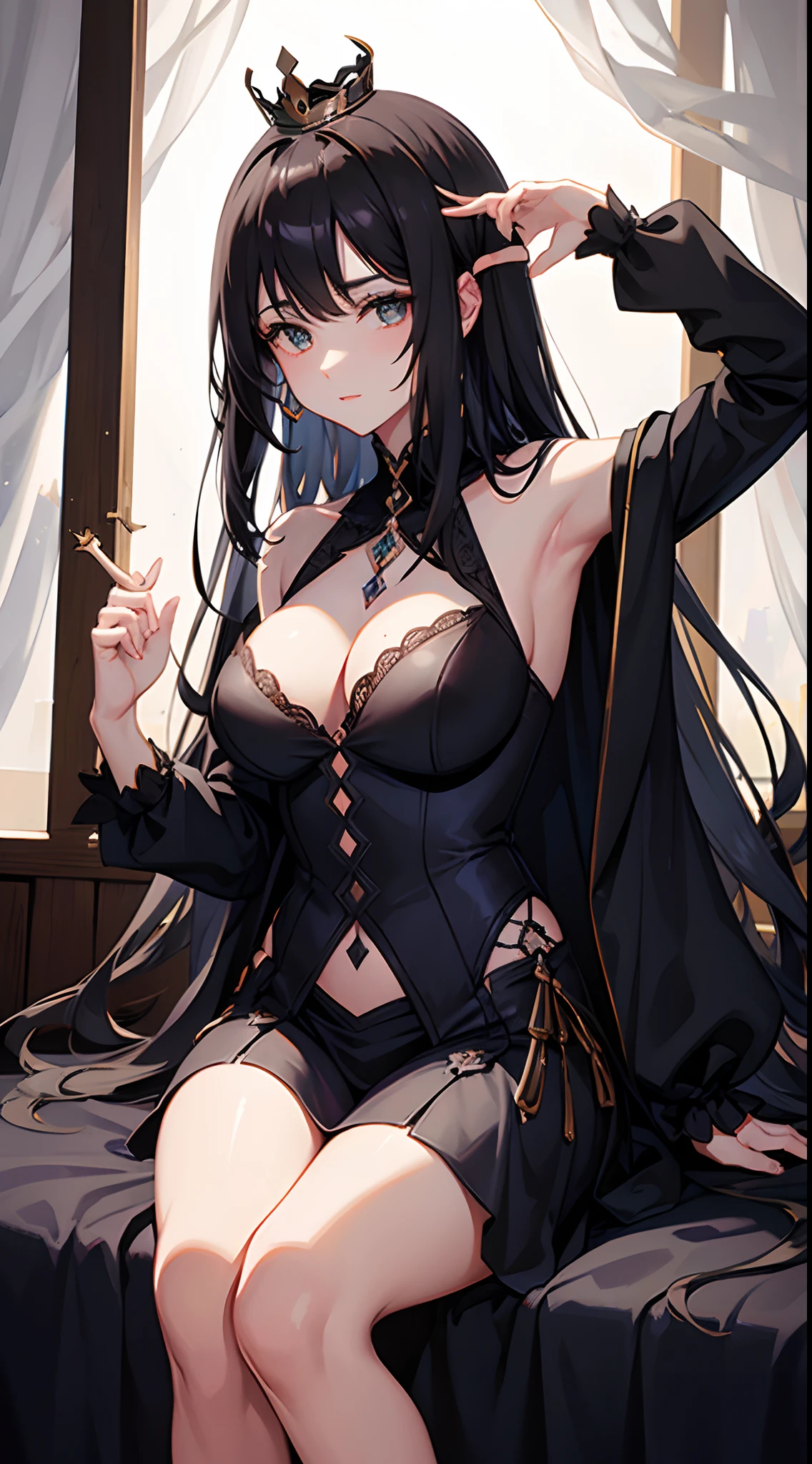 Queen of Shadows, fantaisie, magic, a white girl, Black hair, Shadow effects
