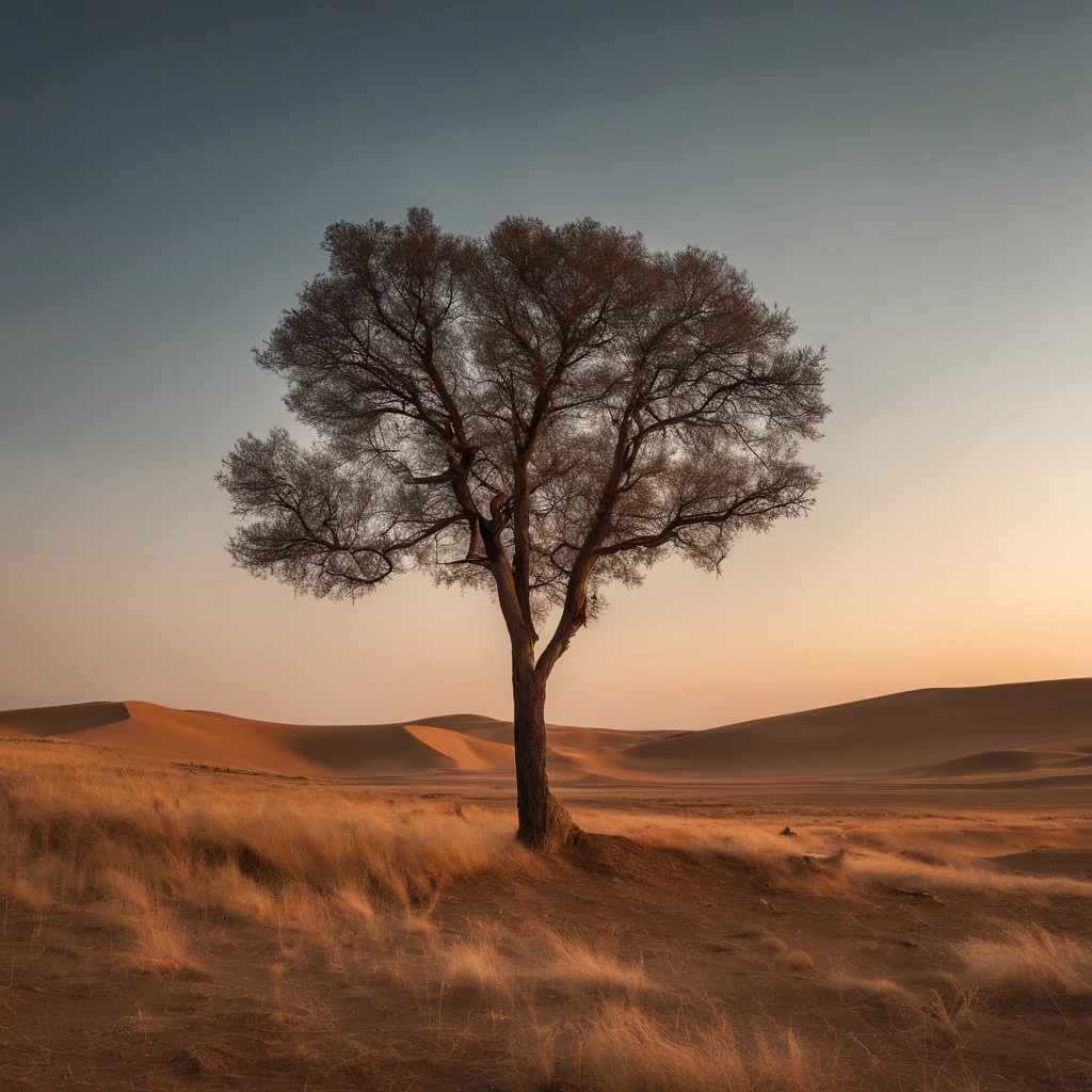 head portrait,cloudless sky,Small tree(Small range),Empty steppe
