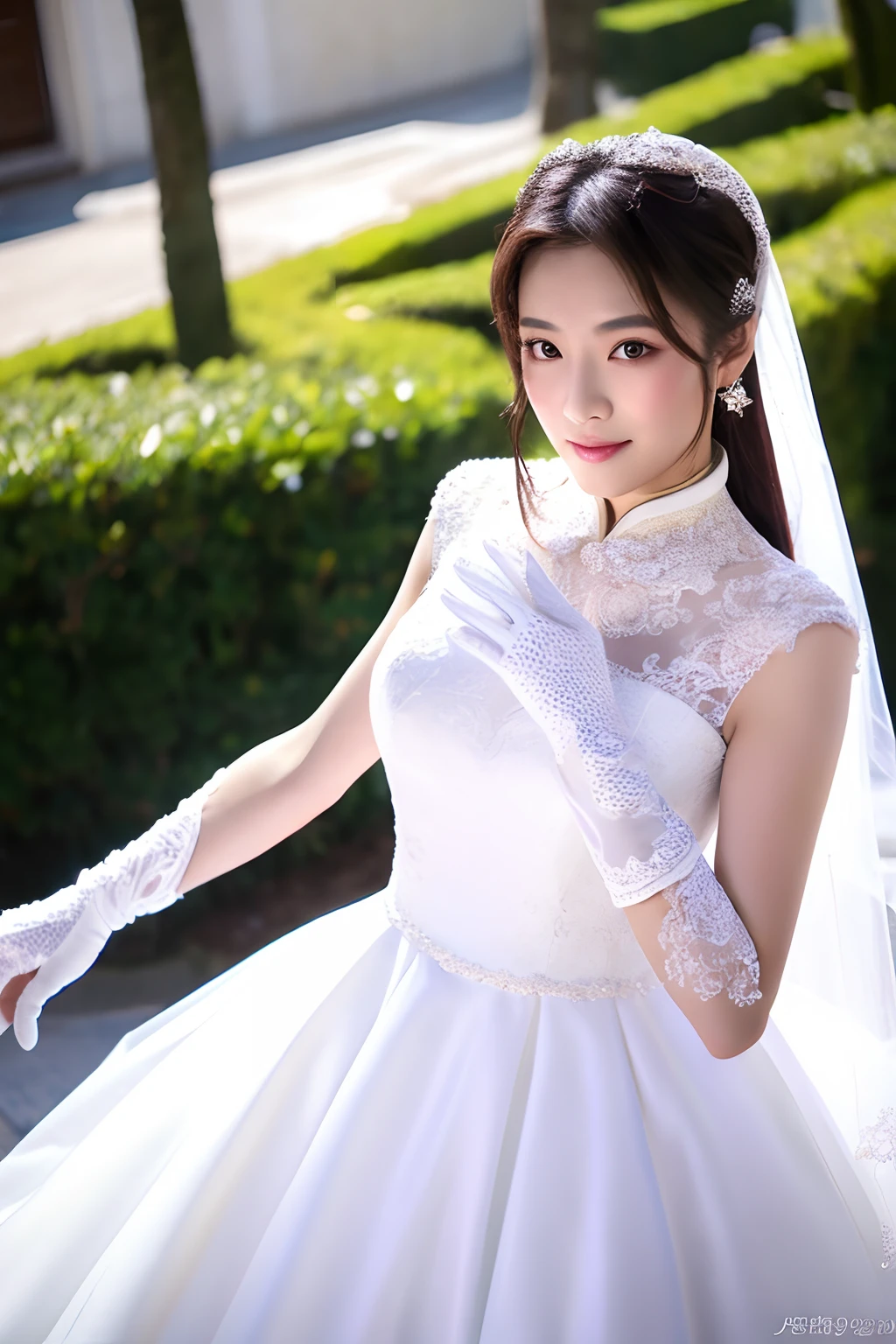 asian female,weddingdress,White Long Gloves,Ren Hao