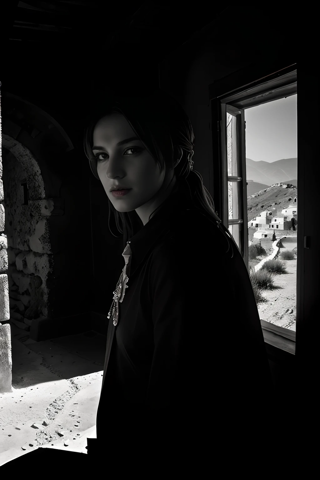 Greek countryside, high contrast, intricate detail, chiaroscuro, raw photo, lifelike rendering, immersive atmosphere,
