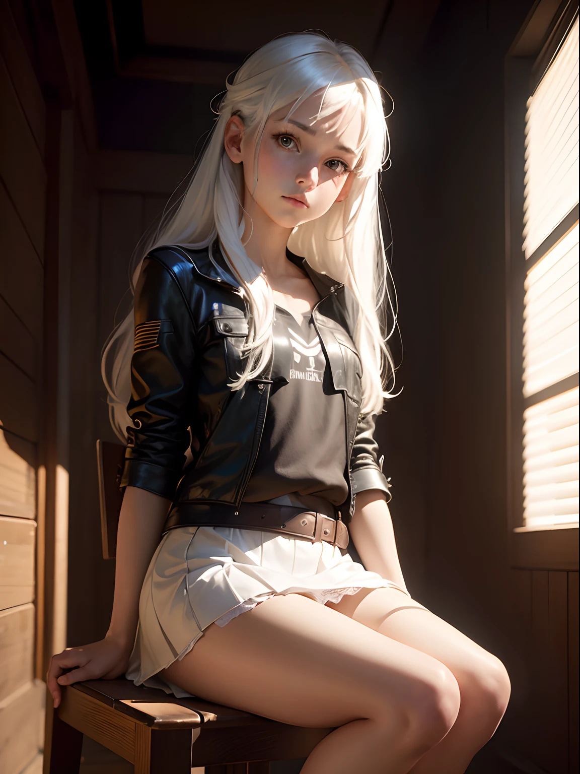 Beautiful girl, JK, white stockings, white sneakers